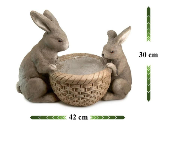 Decoratiune gradina, ceramica, 2 iepuri cu cos, 42x21x30 cm