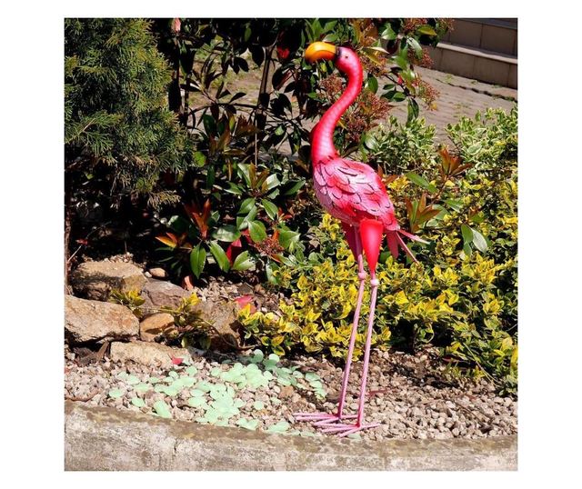 Decoratiune gradina, metalica, flamingo, 14x24x65 cm