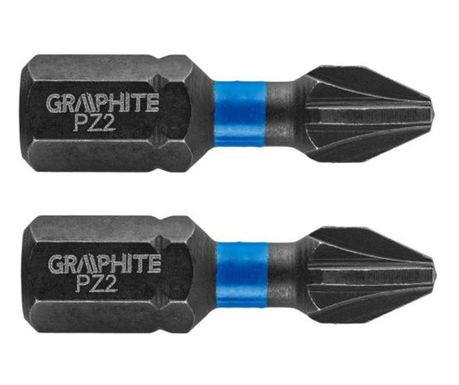Комплект ударни битове, PZ2, 1/4 ", 2 бр, PZ2x25 mm, Графит