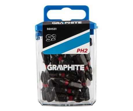 Комплект ударни битове, PH2, 1/4 ", 20 бр, PH2x25 mm, Графит