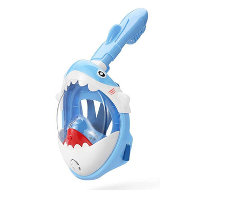 Детска маска за гмуркане с тръба, модел акула, синя