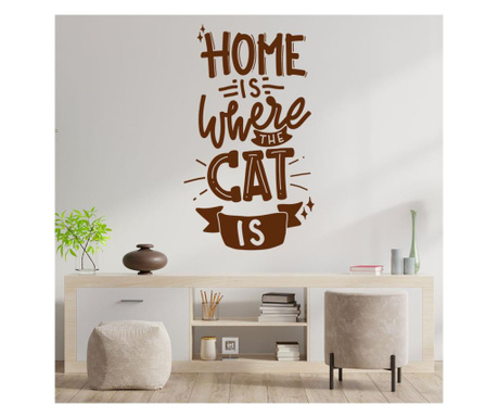 Sticker decorativ perete home is where the cat is maro