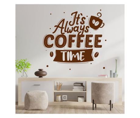 Sticker decorativ citat cafea it’s always cofee time” maro
