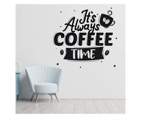 Sticker decorativ citat cafea it’s always cofee time” negru