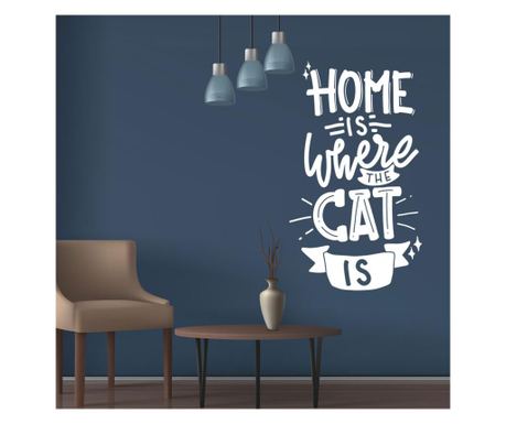 Sticker decorativ perete home is where the cat is alb