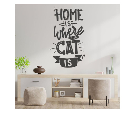 Sticker decorativ perete home is where the cat is gri