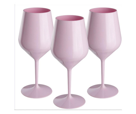 Set 3 pahare vin tritan, 470 ml, roz pal, policarbonat, reutilizabil