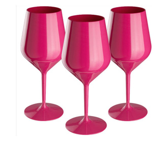 Set 3 pahare vin tritan, 470 ml, roz, policarbonat, reutilizabil