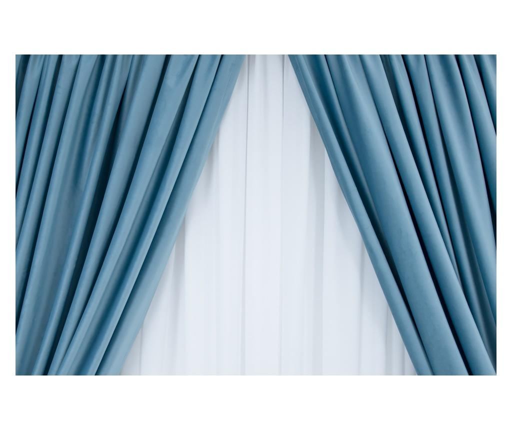 Set od 2 baršunaste zavjese, plave, s trakom, poluprozirne, 140x250 cm - 3