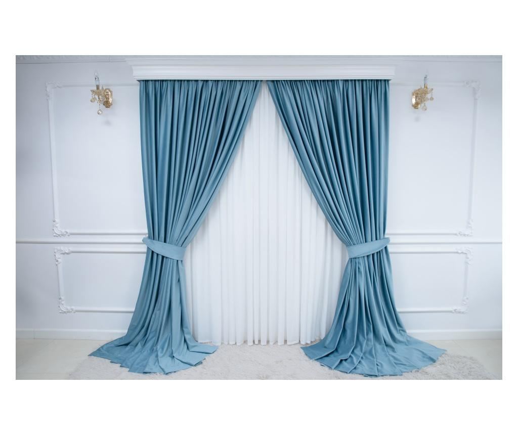 Set od 2 baršunaste zavjese, plave, s trakom, poluprozirne, 140x250 cm - 2