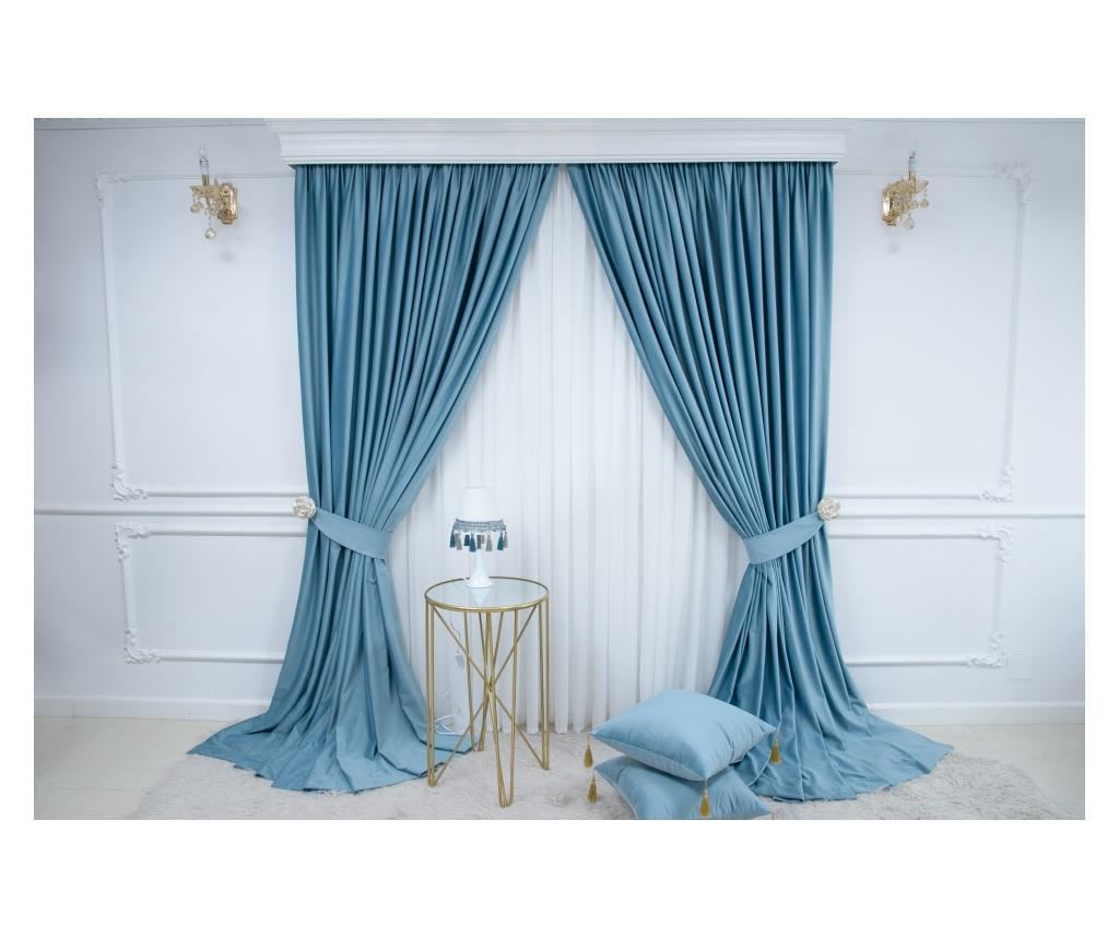 Set od 2 baršunaste zavjese, plave, s trakom, poluprozirne, 140x250 cm - 5