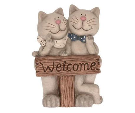 Decoratiune pisici cu tablita welcome, 26x15x35 cm