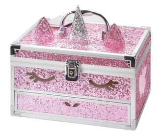 Trusa metalica cu accesorii pentru machiaj si unghii, unicorn big glitter case, fetite, martinelia