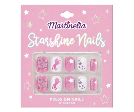 Set 10 unghii false starshine nails, cu adeziv press-on, pentru fetite, martinelia