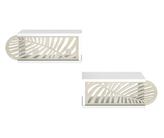 Set 2 rafturi de perete Mingitav, Illia White Leaves, PAL, 55x20x22 cm, alb