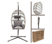 Balansoar scaun agatat pliabil, 100 x 70 cm, gri, perna gri, kasos