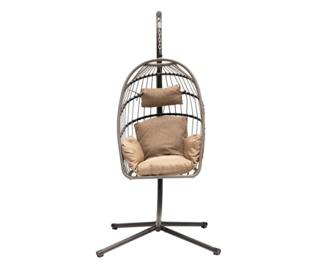 Balansoar scaun agatat pliabil, 100 x 70 cm, gri, perna maro deschis, samos