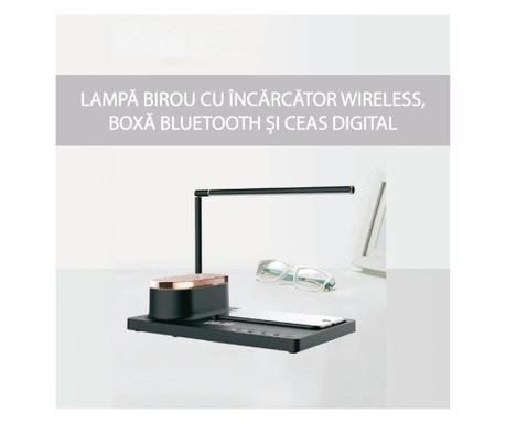 Lampa Birou Cu Incarcator Wireless, Boxa Bluetooth, Aromatizor Si Ceas Digital