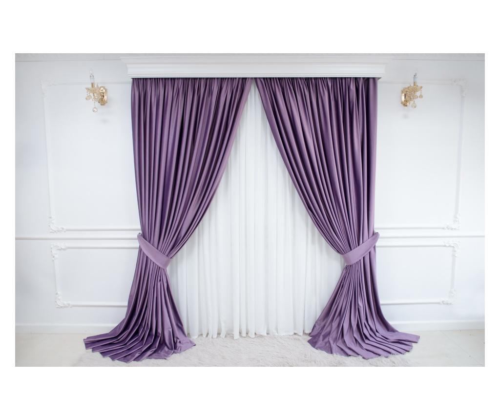 Set de 2 draperii din catifea, mov lila, cu rejansa, semiopace, 200x250 cm - 4