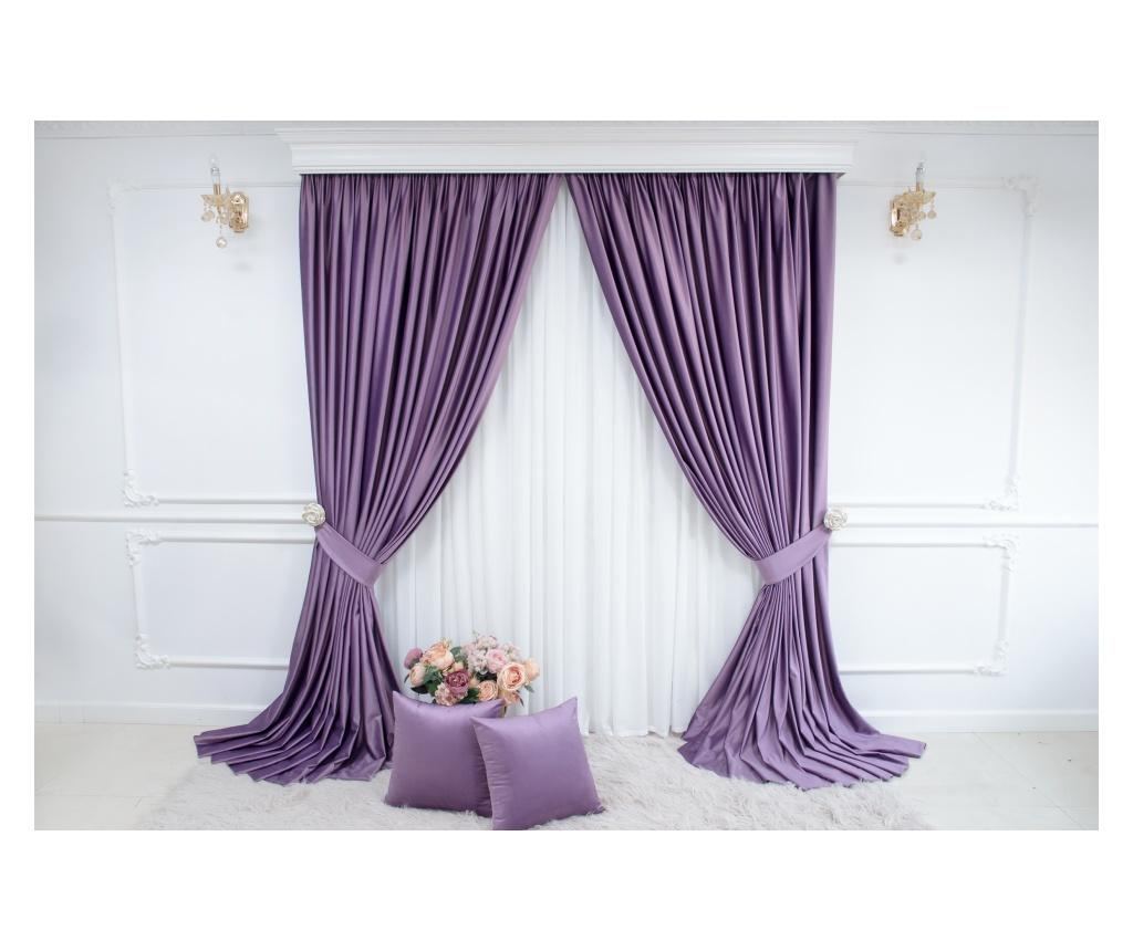 Set de 2 draperii din catifea, mov lila, cu rejansa, semiopace, 200x250 cm - 5