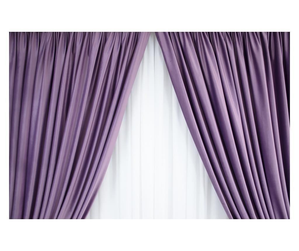 Set de 2 draperii din catifea, mov lila, cu rejansa, semiopace, 200x250 cm - 2