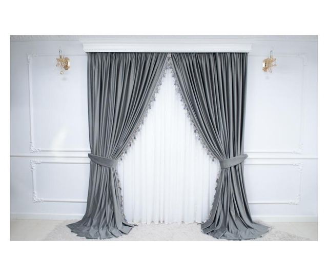 2 db bársonyfüggöny szürke, félig átlátszatlan, kiegészítőkkel 250x250 cm-es garnitúra