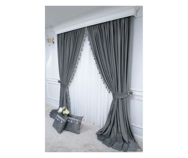 2 db bársonyfüggöny szürke, félig átlátszatlan, kiegészítőkkel 250x250 cm-es garnitúra