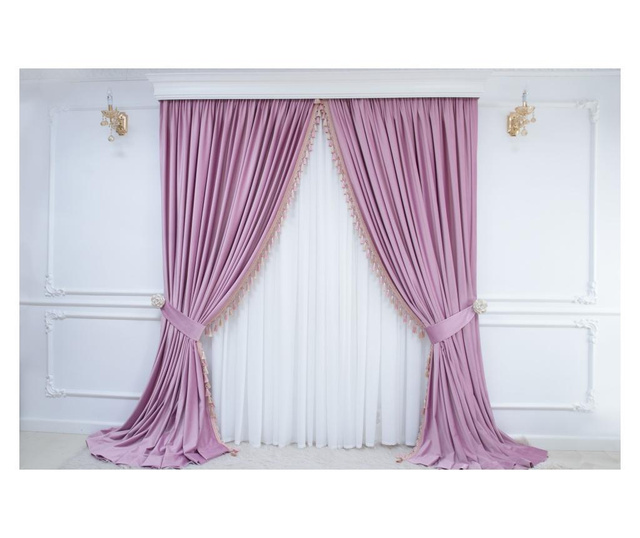 Комплект от 2 кадифени завеси, розови, полупрозрачни, с решетка, 140x250 cm