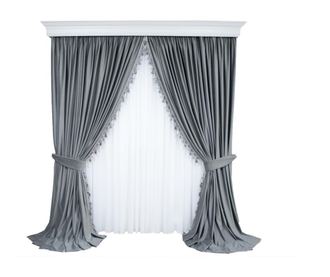 Set de 2 draperii din catifea, cu rejansa, gri, semiopace, accesorizate 140x250 cm