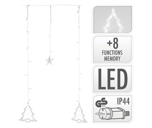 138 LED-es csillag-jégcsap fényfüggöny, hideg fehér, 2,2 méter széles