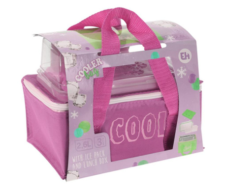 Hűtött ételhordó táska 2,6 L jégakkuval és tárolódobozzal, Aqua rózsaszín