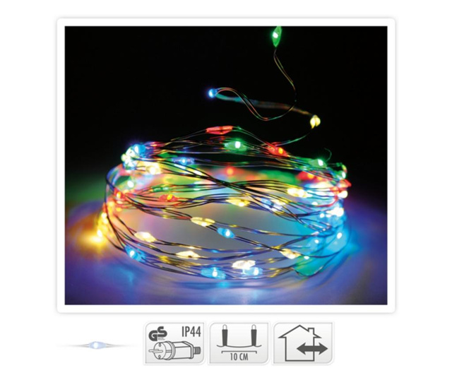 80 micro LED-es  kültéri-beltéri fényfüzér, színes, 8 m