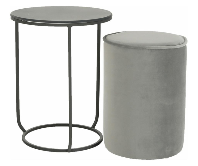 Set stolića i taburea od sivog baršuna Leila 39x39x50 cm