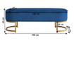 Banca cu tapiterie catifea albastra, picioare crom auriu, mirila, 100x40x43 cm