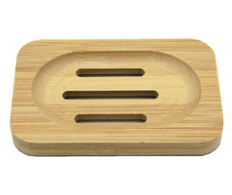 Savoniera din bambus Pufo Nature pentru baie, 11 cm, patrat, maro