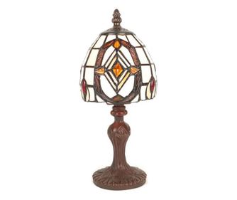 Barna polystone asztali lámpa Tiffany üveg búrával 13*23 cm