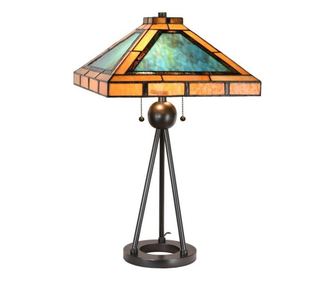 Stolna svjetiljka sa smeđom bazom od polirezina i Tiffany staklenim sjenilom 61x61x73 cm