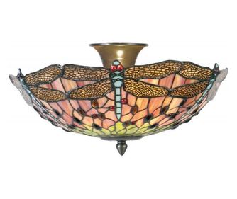 Μπρούτζινος πολυέλαιος από σίδερο και γυαλί Tiffany, 40x23 εκ.
