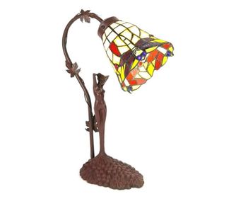 Stolna svjetiljka sa smeđom bazom od polirezina i Tiffany staklenim sjenilom 15x9x21 cm