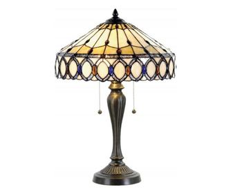 Stolna svjetiljka sa smeđom bazom od polirezina i Tiffany staklenim sjenilom 40x58 cm