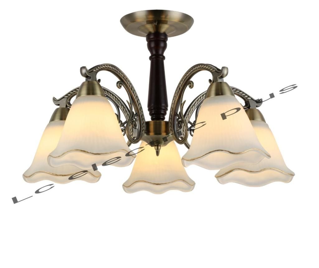 Lustra elsa 5x60w,bronz,abajur sticla alba,dulie e27 