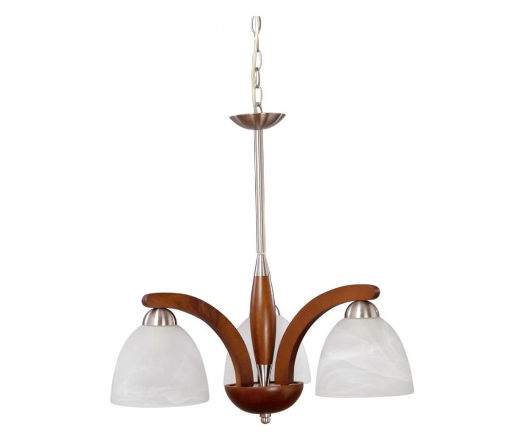 Lustra bruni 3 kl 2529, corp crom satin, lemn cires, abajur alb, 3x60w e27 