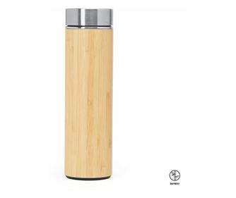 Termos metal si bambus KINATA, maro argintiu, 500ml