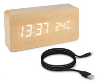Ceas digital din lemn cu alarma, umiditate, temperatura, 38876