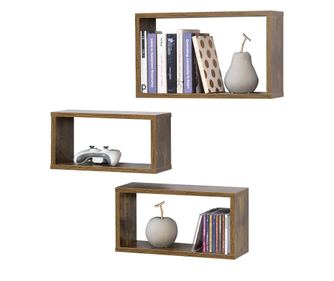 Háromrészes falipolc mandal forgácslap, melaminborítással különböző méretek fa-hatású, sötét árnyalat [en.casa]