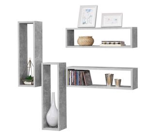 Négyrészes falipolc fagernes melaminrétegelt forgácslap 59 x 14,5 x 17 cm betonszürke [en.casa]