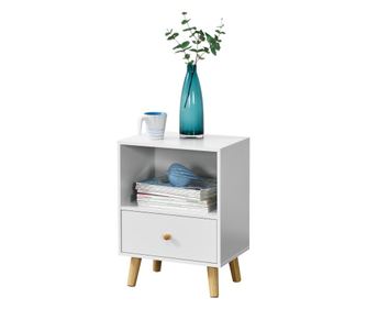 Fiókos éjjeliszekrény sundsvall 54 x 40 x 30 cm komód tárolórekesszel forgácslap/asztallábak: tömör fa pvc-bevonattal fehér [en