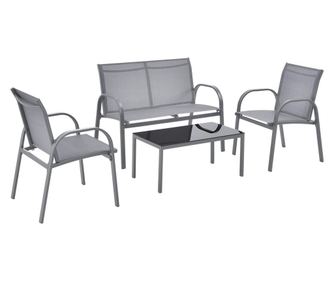 Kerti bútor szett gagra kerti bútor garnitúrák szék kerti pad kültéri dohányzóasztal acél/üveg világosszürke/fekete [en.casa]