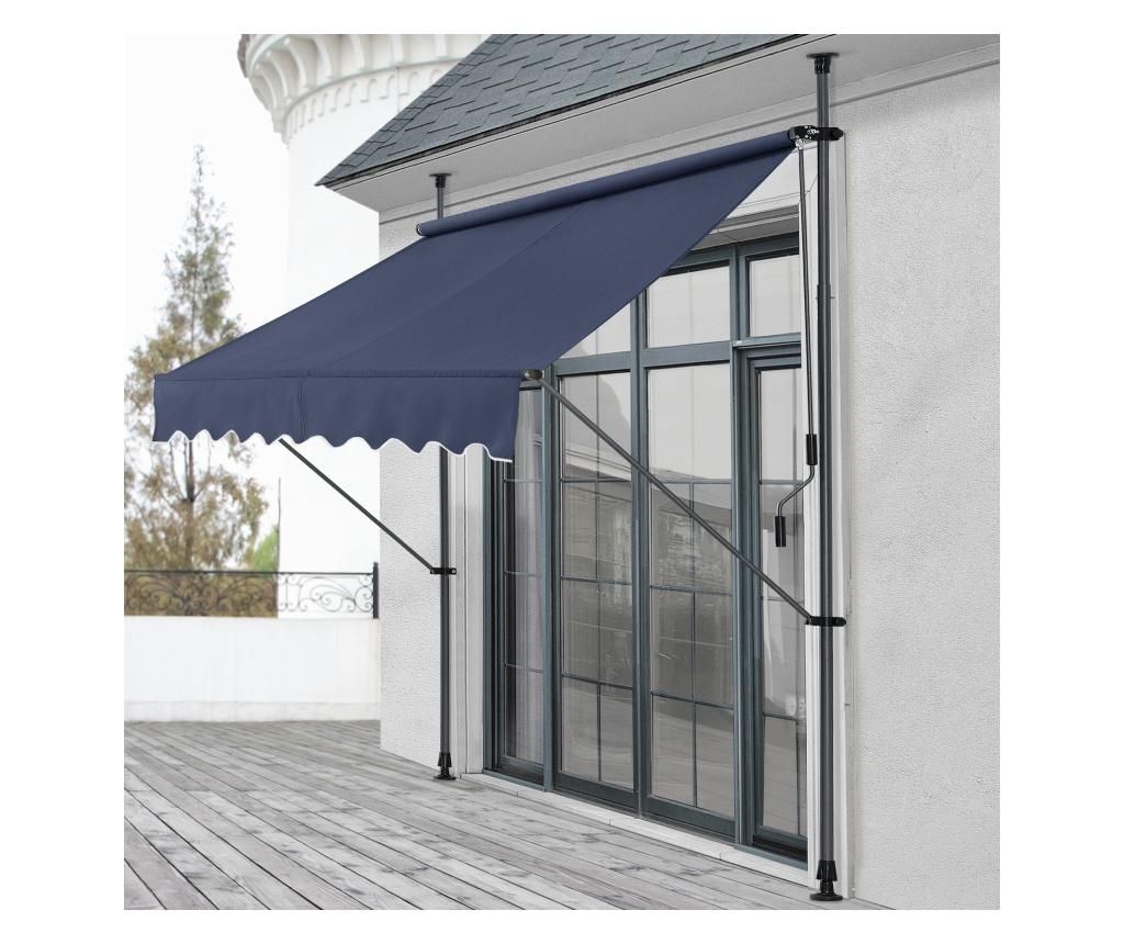  Teleszkópos napellenző feltekerhető napellenző terasz erkély árnyékoló acél/poliészter 200 x 120 x 200-300 cm, sötétkék [pro.te