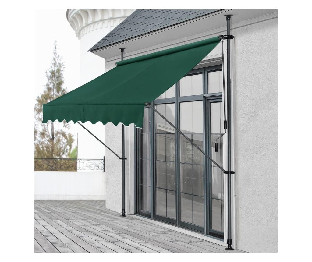  Teleszkópos napellenző feltekerhető napellenző terasz erkély árnyékoló acél/poliészter 150 x 120 x 200-300 cm, sötétzöld [pro.t